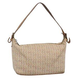 Authentic CELINE C Macadam Canvas Shoulder Bag Beige